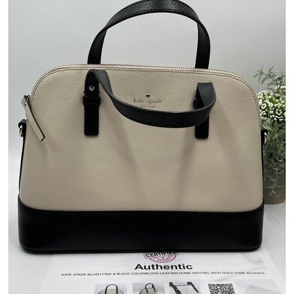Kate Spade Grand Street Rachelle Satchel Porcelain Black Leather Authenticated - Picture 1 of 16